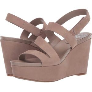 vince camuto / velley suede platform strapped wedges sandals size 7.5 womens
